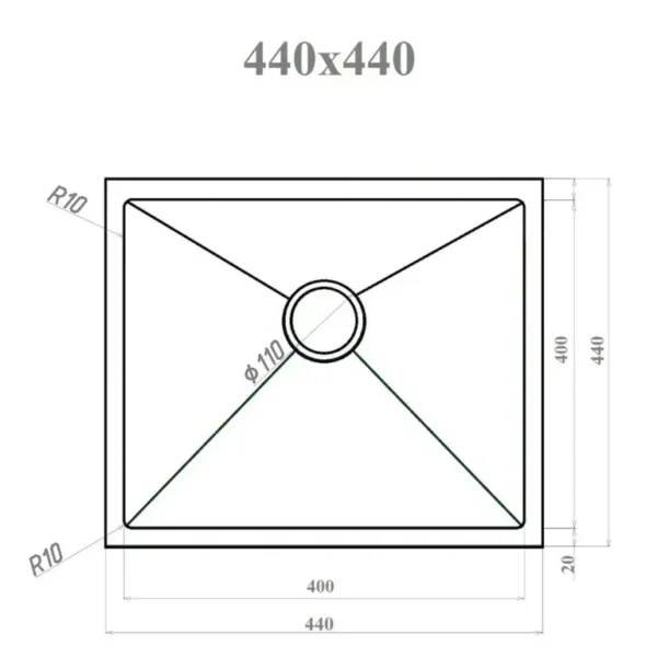 Кухонная мойка VANS 440x440x200 мм Black