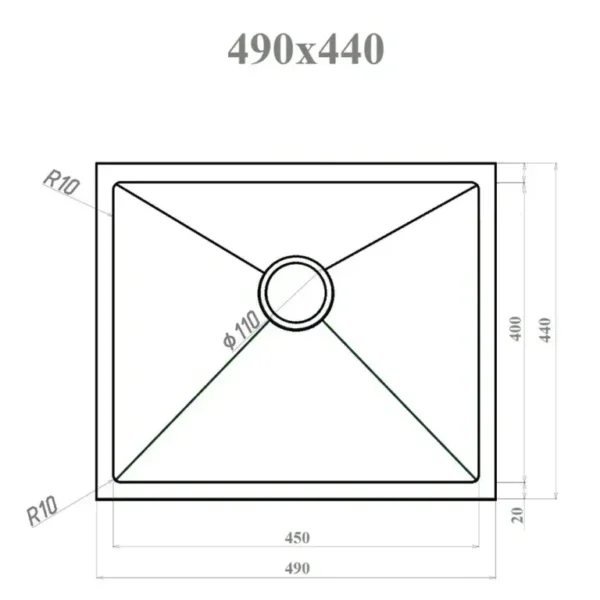 Кухонная мойка VANS 490x440x200 мм Black