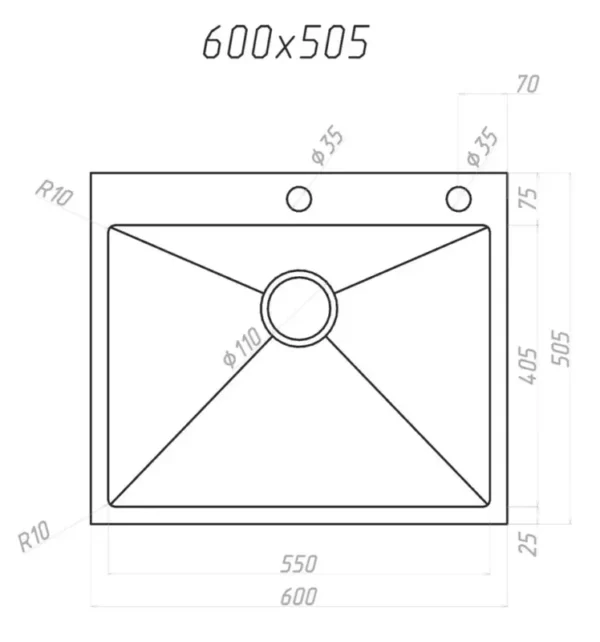 Кухонная мойка VANS 600x505x200 мм Gold