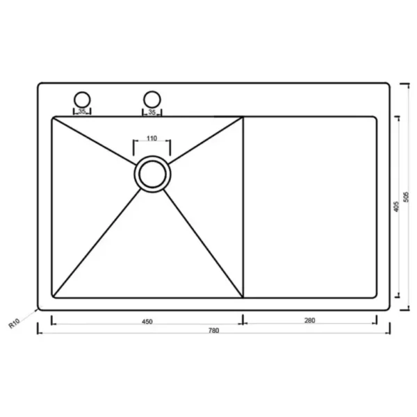 Кухонная мойка VANS 780x505x200 мм Satin-L (чаша слева)