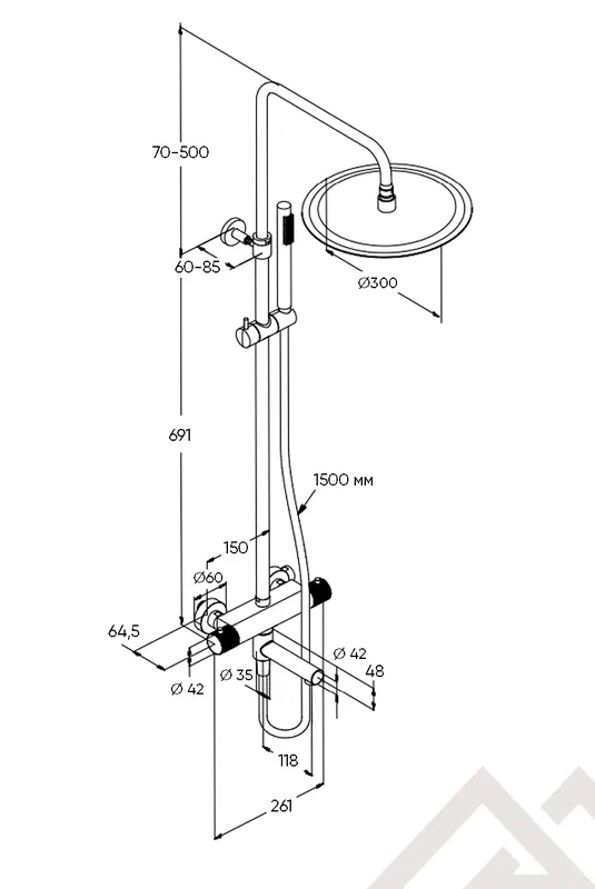 ML8075BKS.DT-GB-2 Душевая система MILLEAU Tissage ML8075BKS.DT-GB (Cool touch) с изливом, Черный глянец