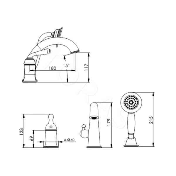 Смеситель на борт ванны Rose R0212E
