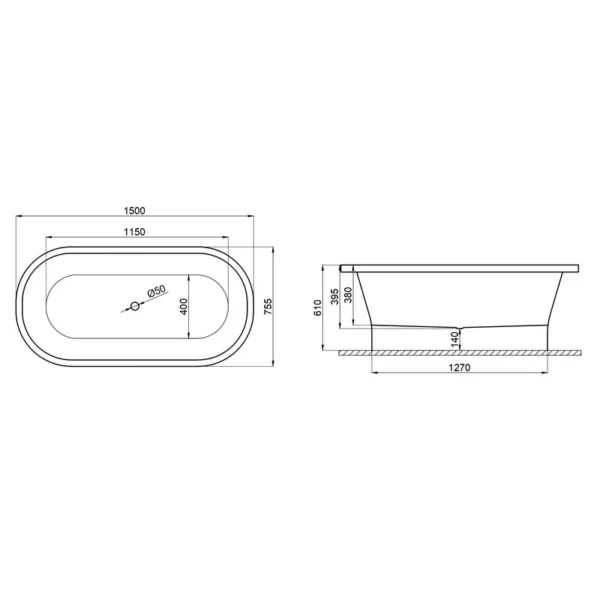 Акриловая ванна Polimat Amona 150x75 отдельностоящая, белый