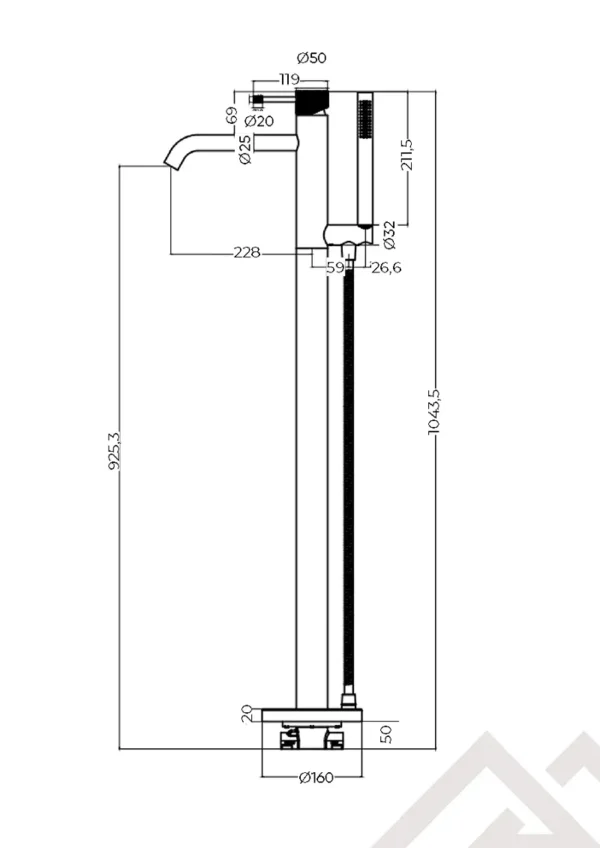 Напольный смеситель для ванны MILLEAU Tissage ML0500BK.BD-BN с монтажным блоком, никель браш