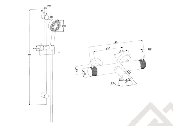Смеситель для ванны и душа MILLEAU Tissage ML81803M/0705BD-CR c душевым гарнитуром, Хром